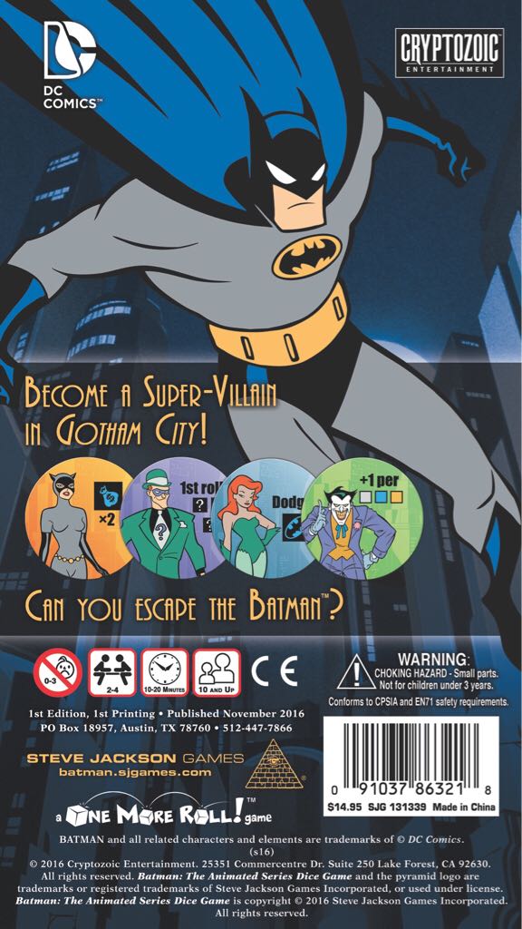 Batman The Animated Series Dice Game  (2-5) board game collectible [Barcode 091037863218] - Main Image 2