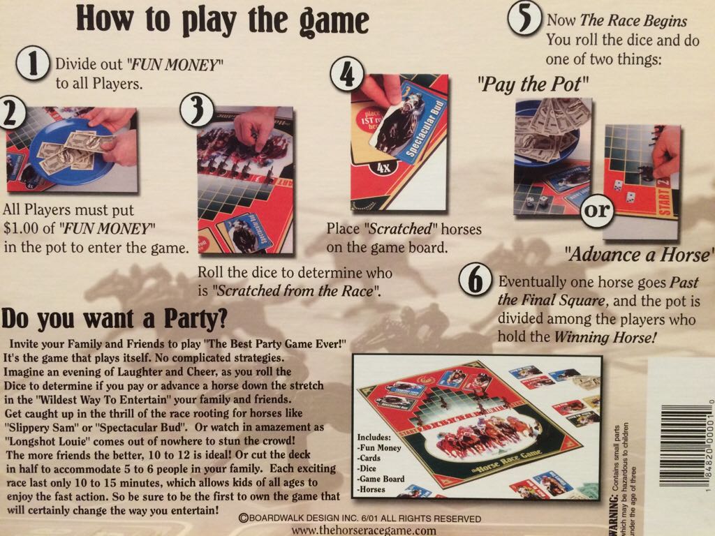 The Horse Race Game  (6 or more) board game collectible [Barcode 184820000010] - Main Image 2