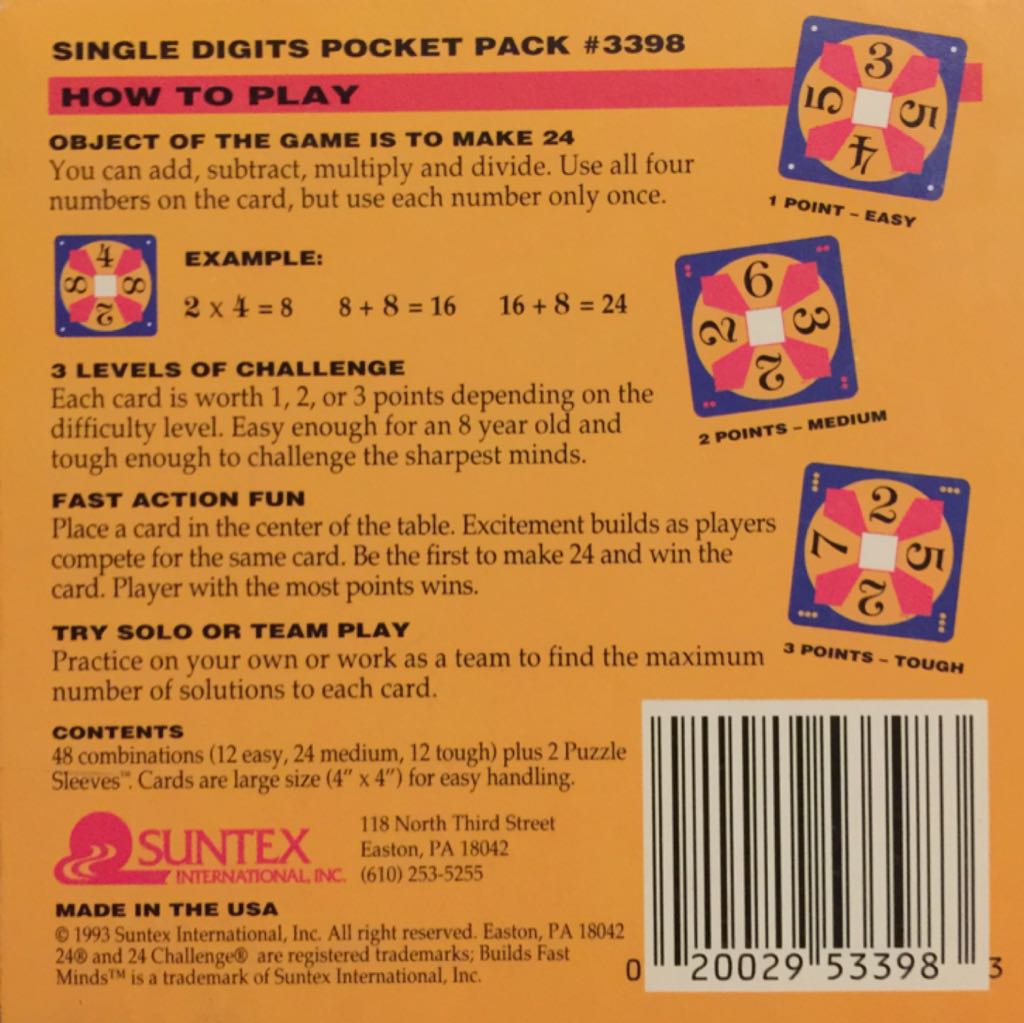 24 Game: Single Digits Pocket Pack  (8) board game collectible [Barcode 020029533983] - Main Image 2