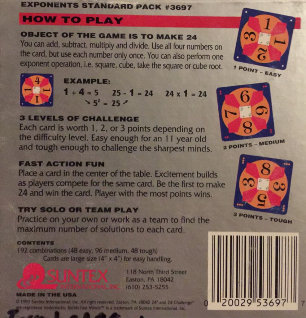 24 Game: Exponents  (8) board game collectible [Barcode 020029536977] - Main Image 2
