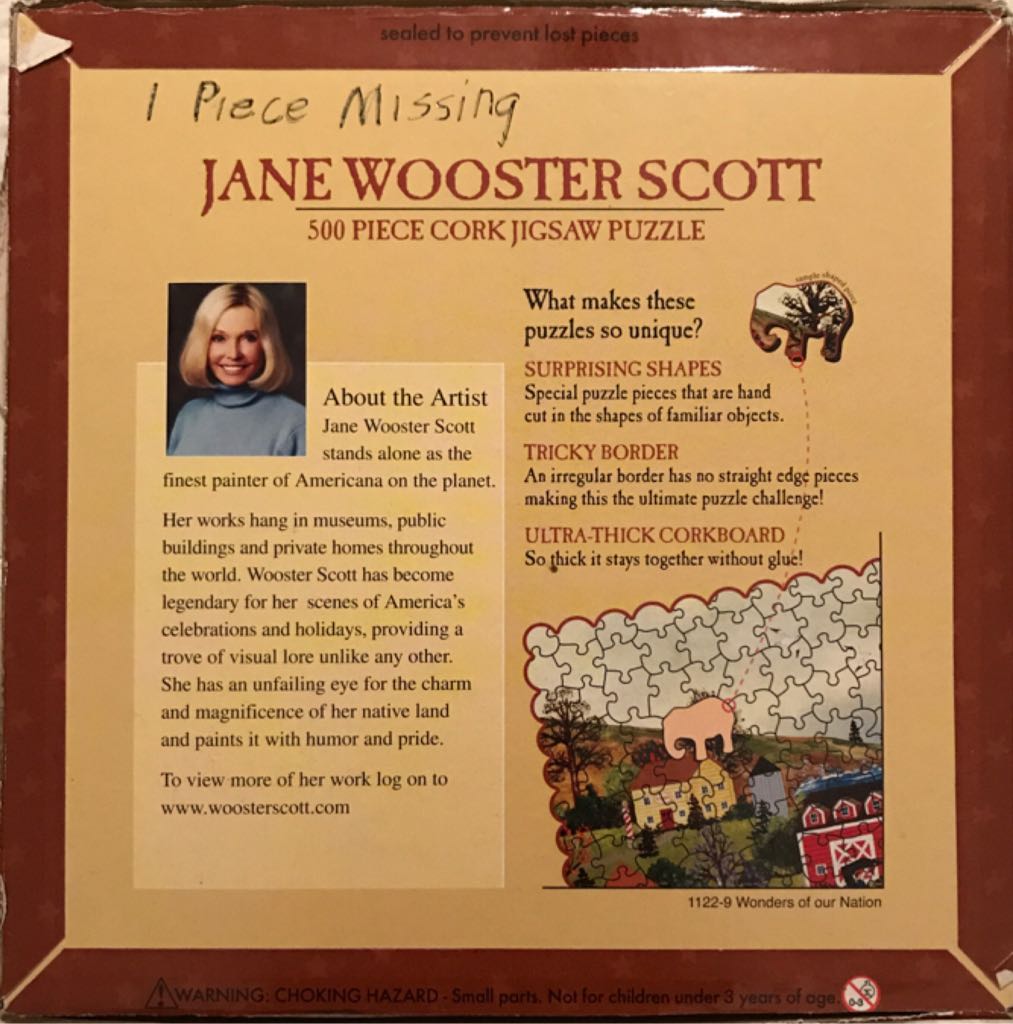 Wonders of Our Nation 500 Piece Jigsaw Puzzle  (1+) board game collectible [Barcode 021081011228] - Main Image 2