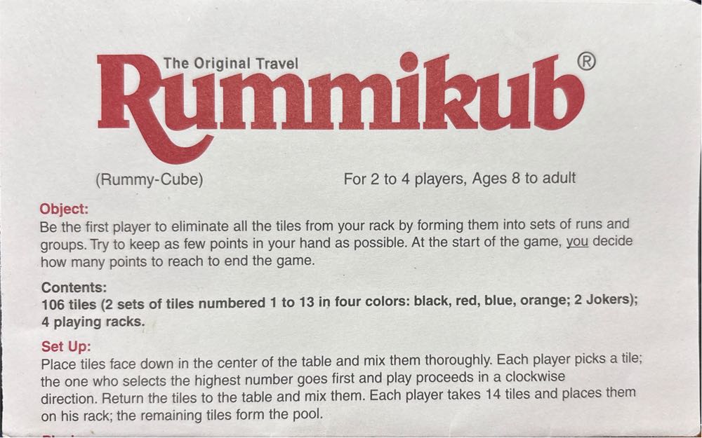 Rummikub : Travel Edition  (2-4) board game collectible [Barcode 021853022162] - Main Image 4