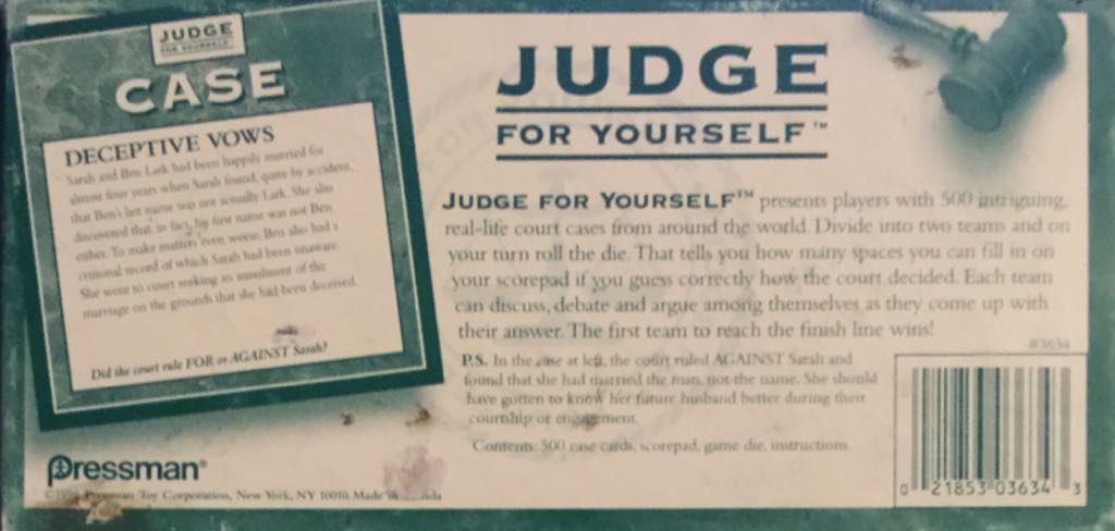 Judge For Yourself  (2) board game collectible [Barcode 021853036343] - Main Image 2