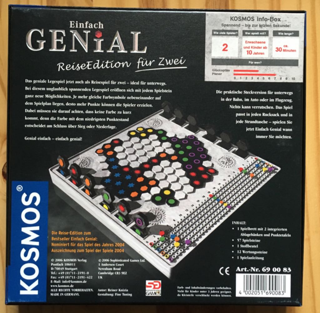 Einfach GENIAL - ReiseEdition für Zwei, KOSMOS Spiel 690083. Knizia, Reiner:  (2) board game collectible [Barcode 4002051690083] - Main Image 2