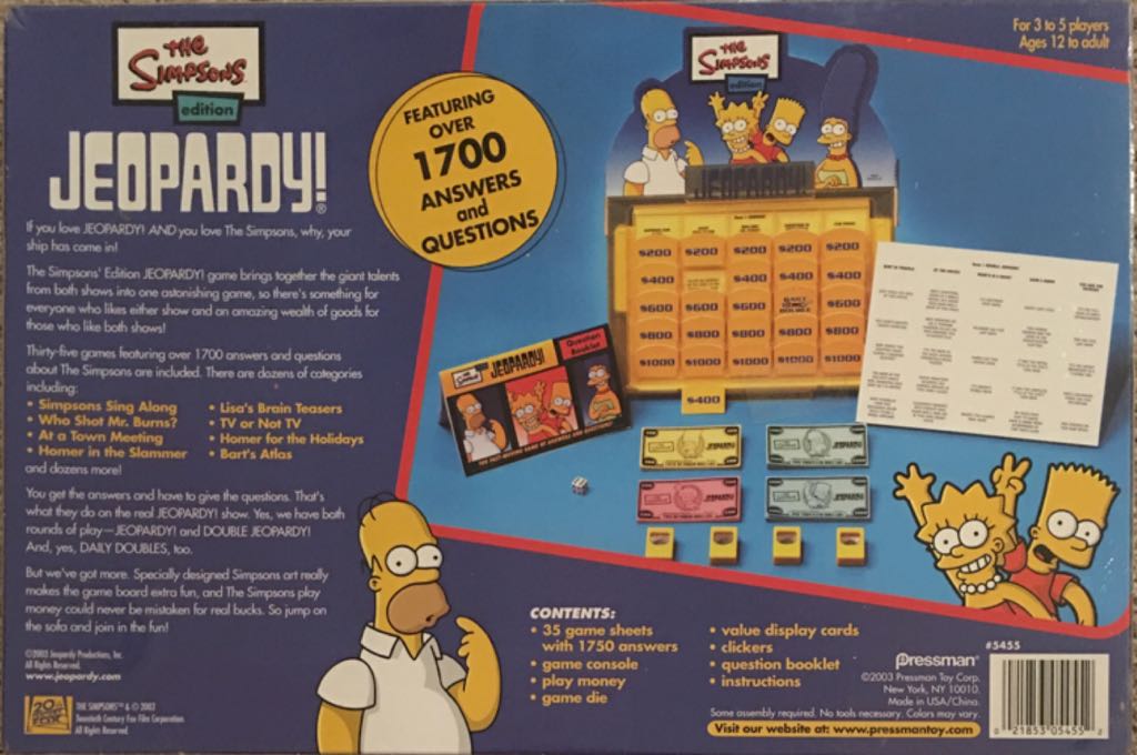 The Simpsons Jeopardy  (3-5) board game collectible [Barcode 021853054552] - Main Image 2