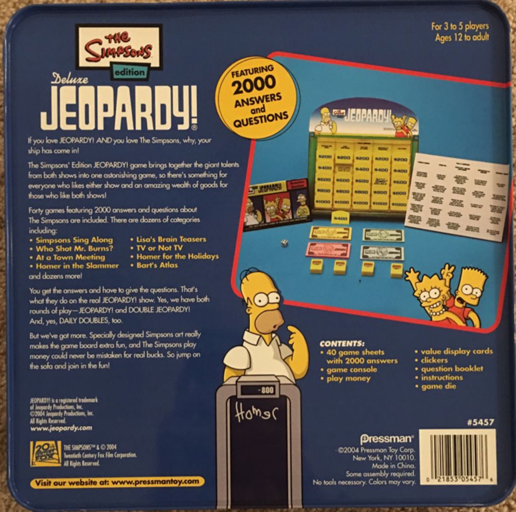 Deluxe Jeopardy!: The Simpsons  (3-5) board game collectible [Barcode 021853054576] - Main Image 2