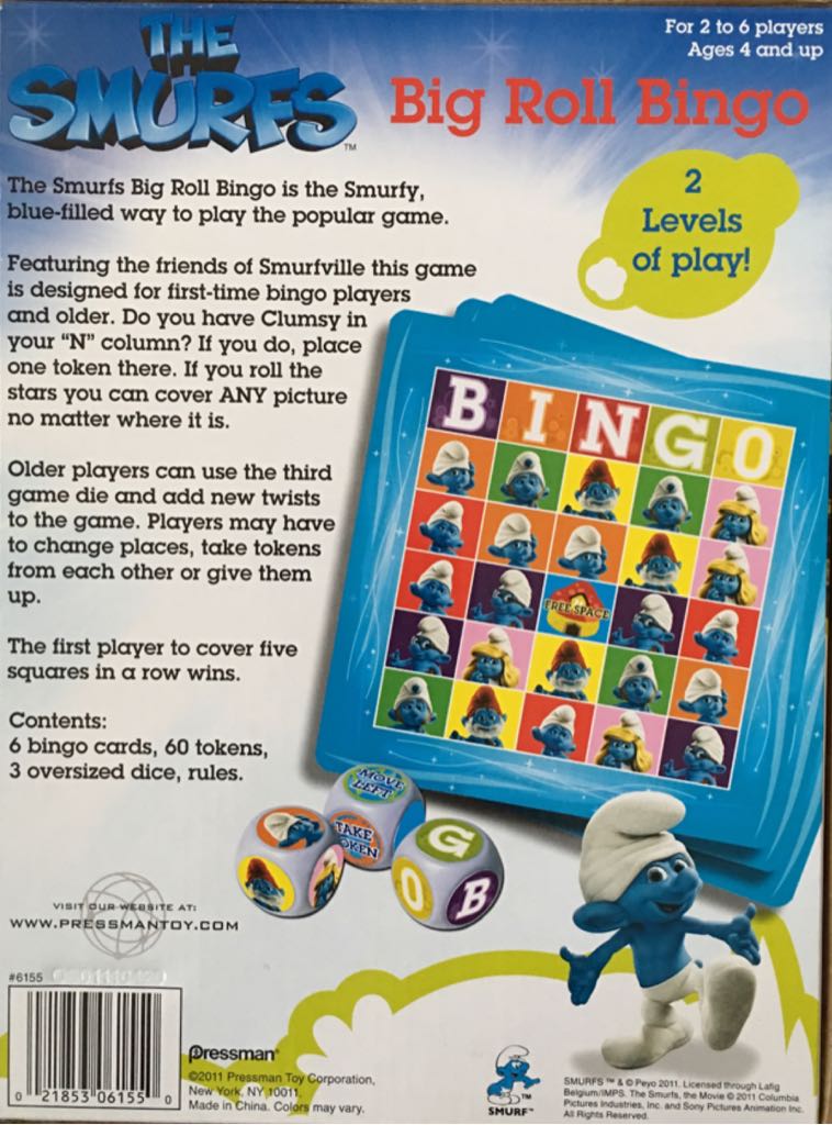 The Smurfs : Big Roll Bingo  (2-6) board game collectible [Barcode 021853061550] - Main Image 2