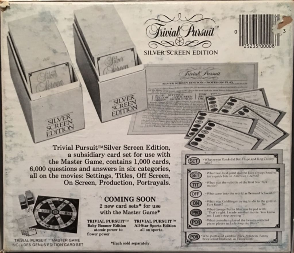 Trivial Pursuit: Silver Screen Edition  (2-24) board game collectible [Barcode 025235000083] - Main Image 2
