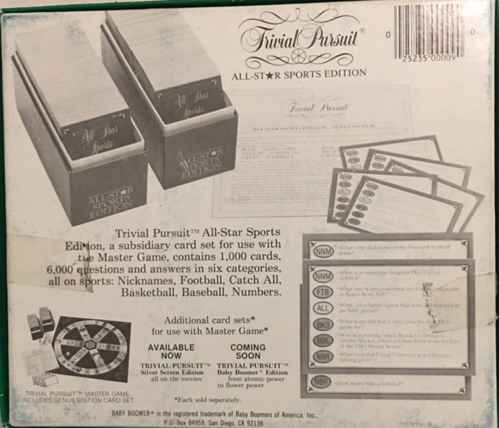 Trivial Pursuit Expansion: All-Star Sports Edition  (2-6) board game collectible [Barcode 025235000090] - Main Image 2
