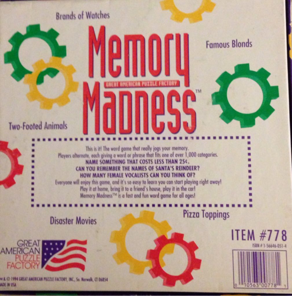 Memory Madness  (3+) board game collectible [Barcode 010563007781] - Main Image 2