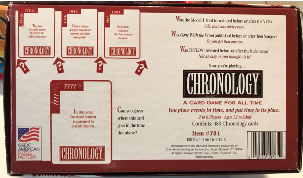 CHRONOLOGY: A Card Game for All Time  (2 to 8) board game collectible [Barcode 010563007811] - Main Image 2