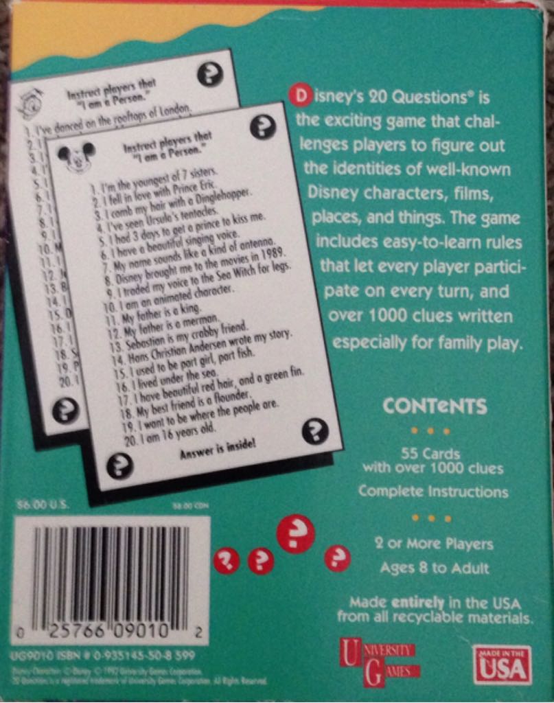 Disney’s 20 Questions  (2+) board game collectible [Barcode 025766090102] - Main Image 2