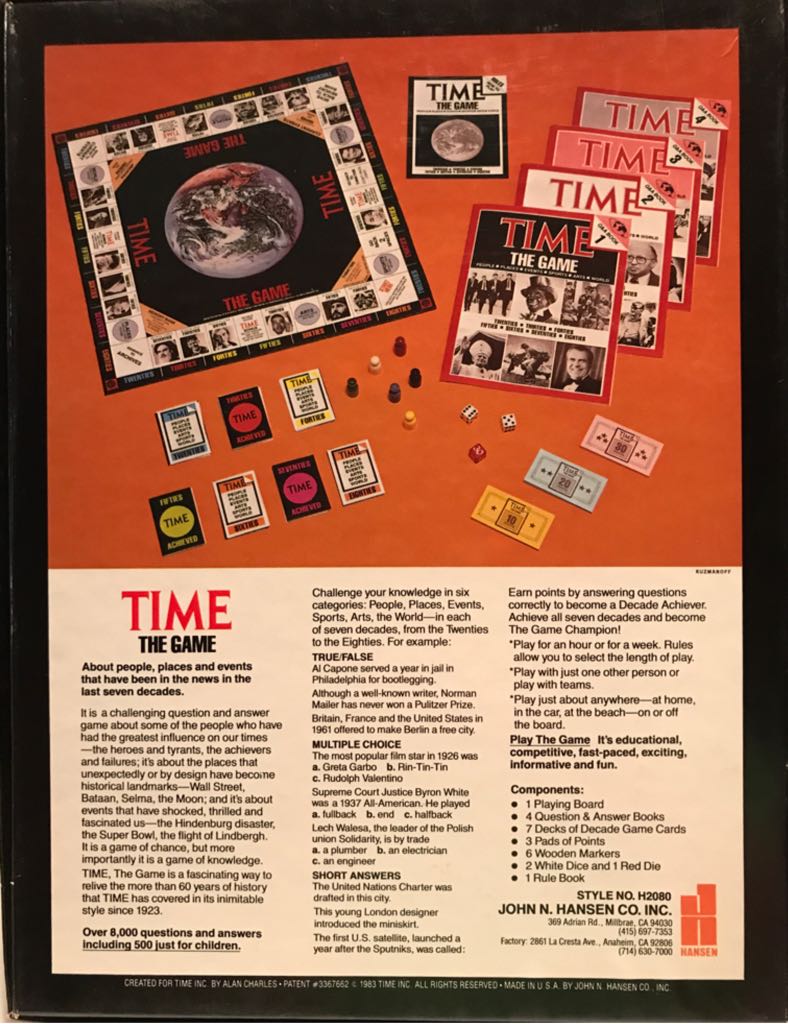Time the Game Trivia  (2-4) board game collectible [Barcode 025766820808] - Main Image 2