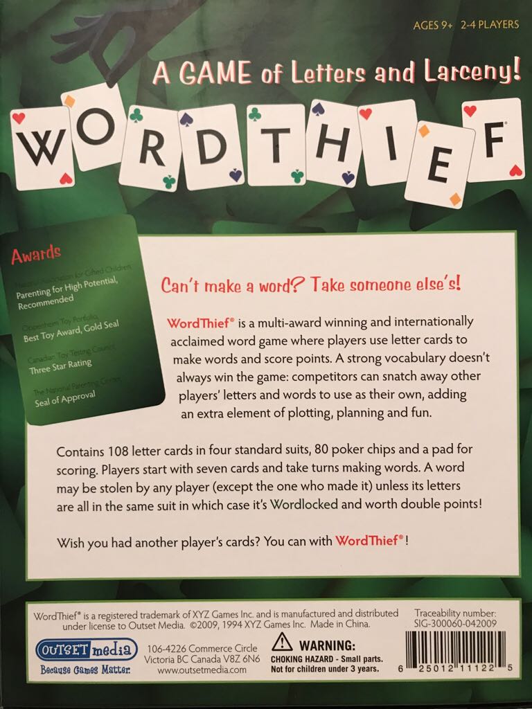 Word Thief: A Game of Letters and Larceny  (2 to 4) board game collectible [Barcode 625012111225] - Main Image 2