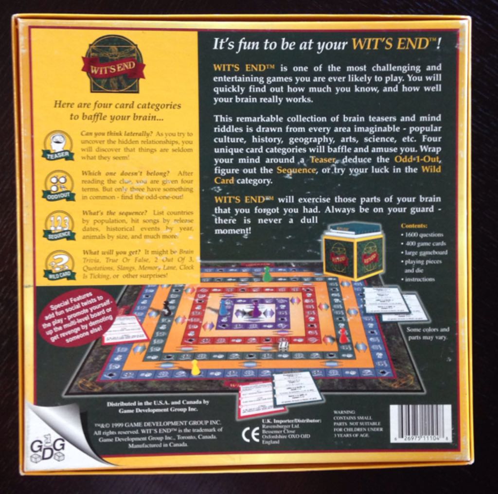 Wit’s End  (2+) board game collectible [Barcode 626975111048] - Main Image 2