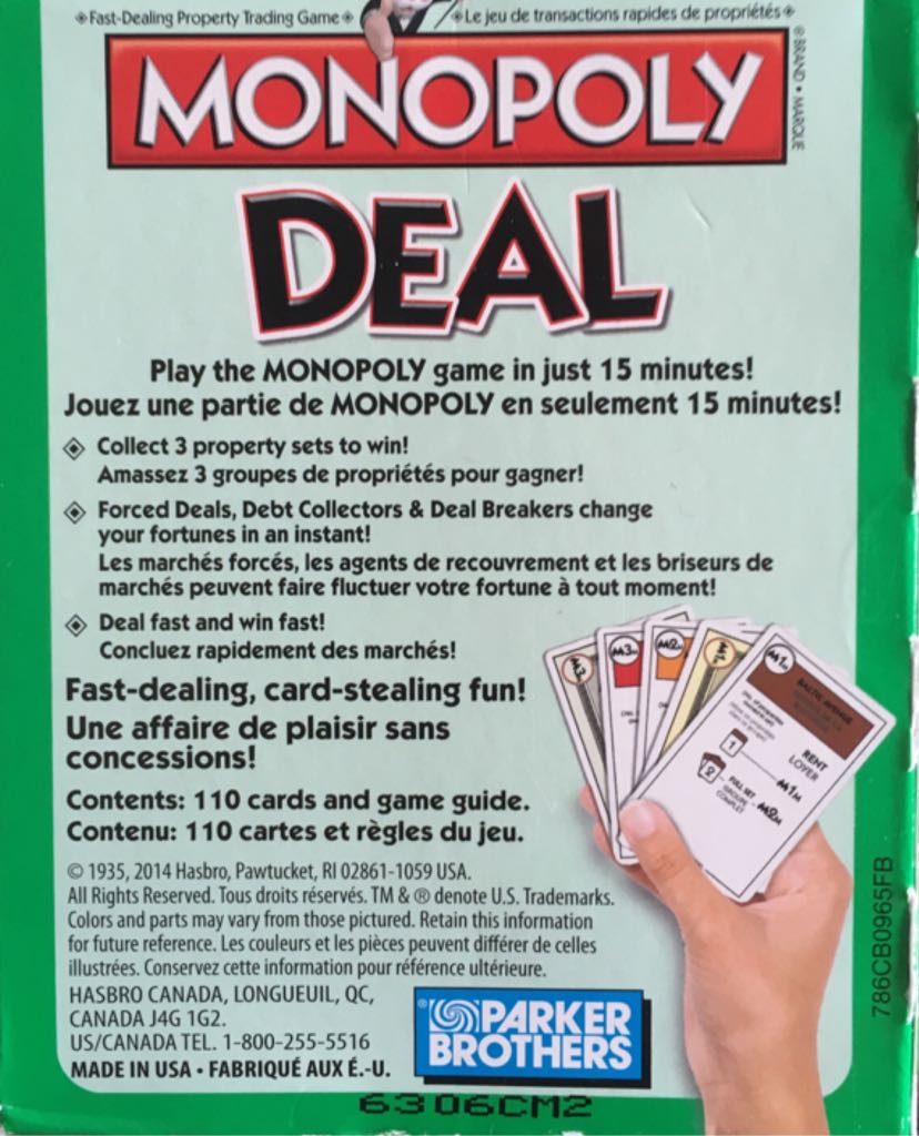 Monopoly Deal  (2-5) board game collectible [Barcode 630509278350] - Main Image 2