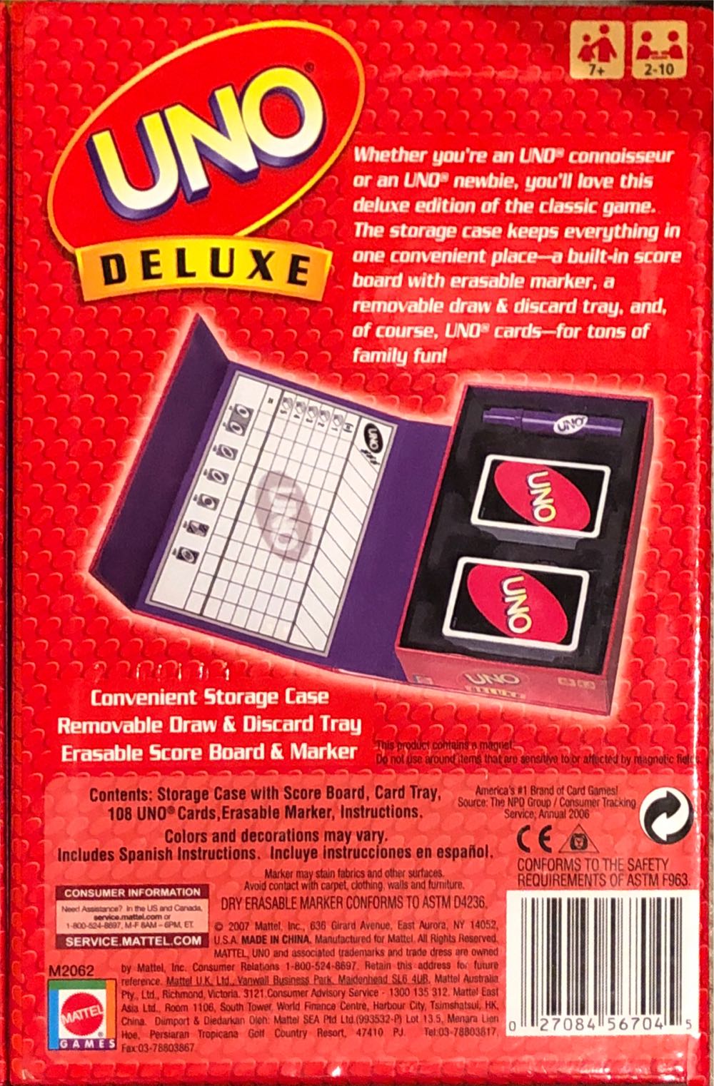 Uno Deluxe  (2-10) board game collectible [Barcode 027084567045] - Main Image 2