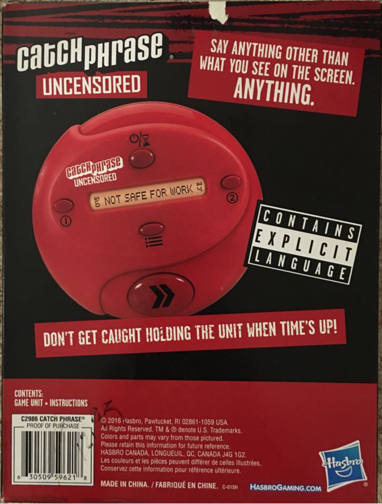 Catch Phrase : Uncensored 2017  (2 Teams) board game collectible [Barcode 630509596218] - Main Image 2