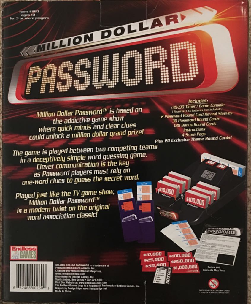 Password - Million Dollar Password  (3+) board game collectible [Barcode 632468002601] - Main Image 2