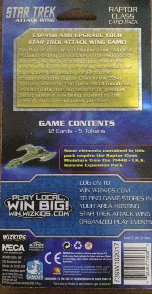 Star Trek Attack Wing Raptor Class Card Pack  (2) board game collectible [Barcode 634482729380] - Main Image 2