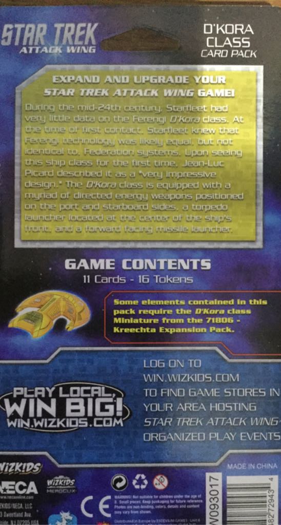 Star Trek Attack Wing D’Kora Class Card Pack  board game collectible [Barcode 634482729434] - Main Image 2