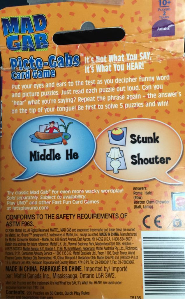 Mad Gab: Card Game  (4+) board game collectible [Barcode 027084911367] - Main Image 2