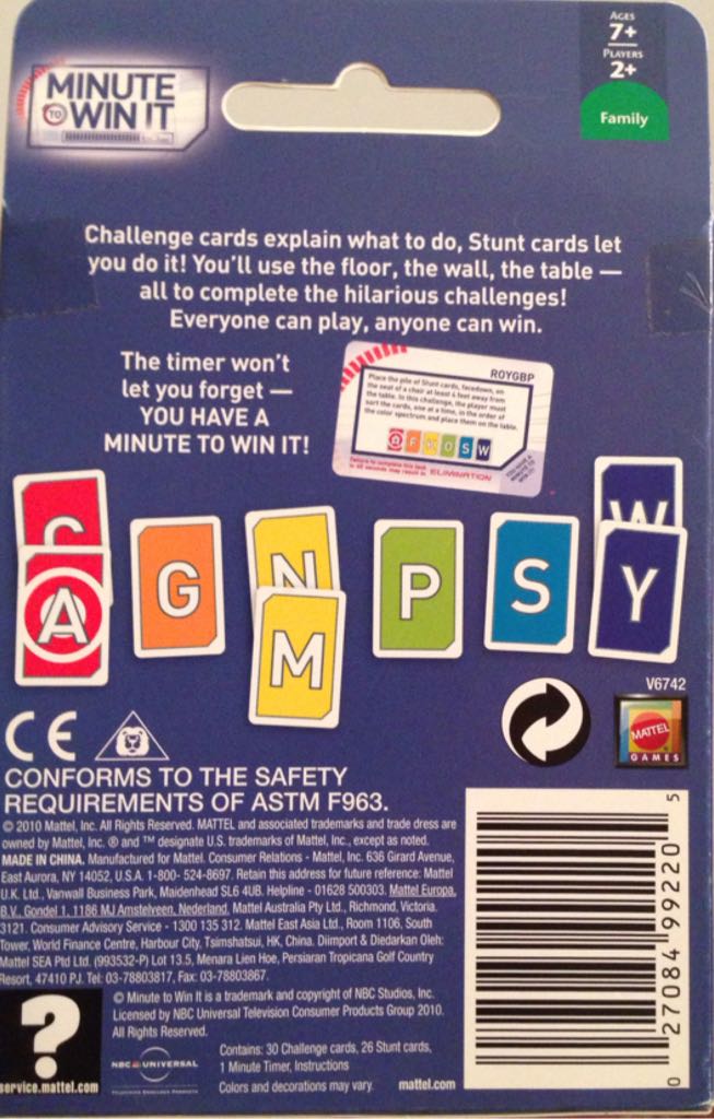Minute To Win It Card Game  (2+) board game collectible [Barcode 027084992205] - Main Image 2