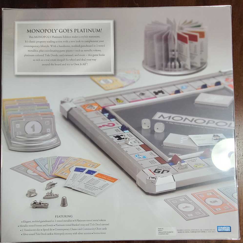 Platinum Edition Monopoly  (2-6 Players) board game collectible [Barcode 653569569190] - Main Image 2