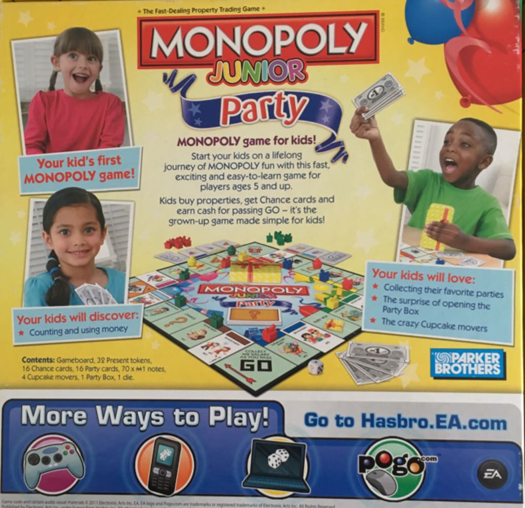 Monopoly Jr Party  (2-4) board game collectible [Barcode 653569658368] - Main Image 2