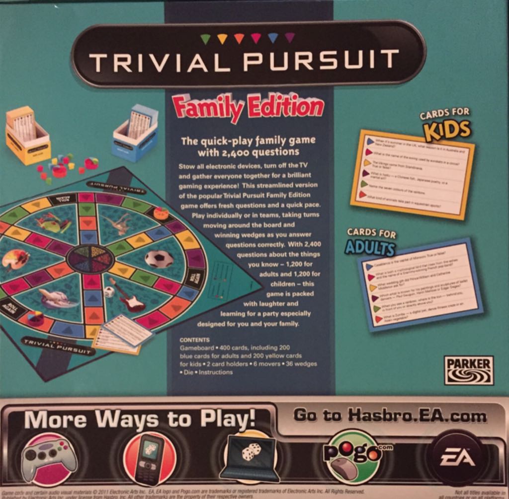 Trivial Pursuit: Family Edition  (2-6) board game collectible [Barcode 653569745327] - Main Image 2