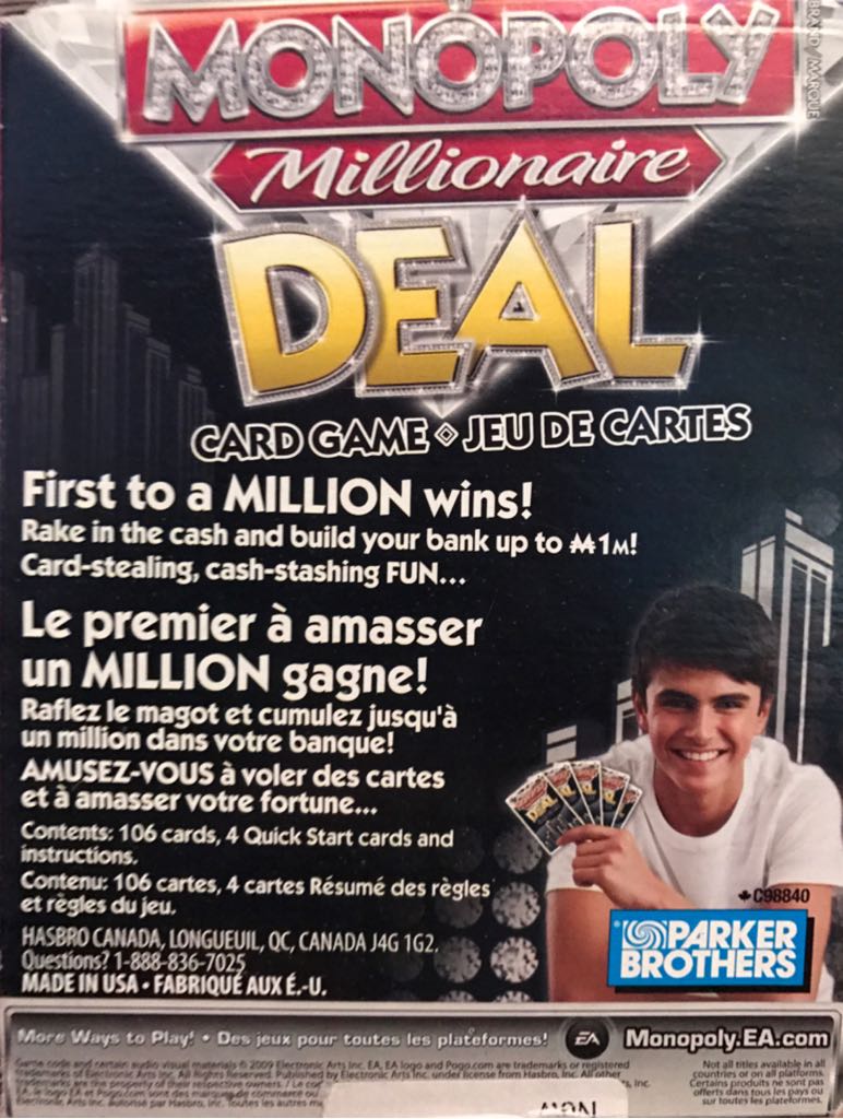 Monopoly Millionaire Deal jeu de cartes  (5) board game collectible [Barcode 653569749141] - Main Image 2