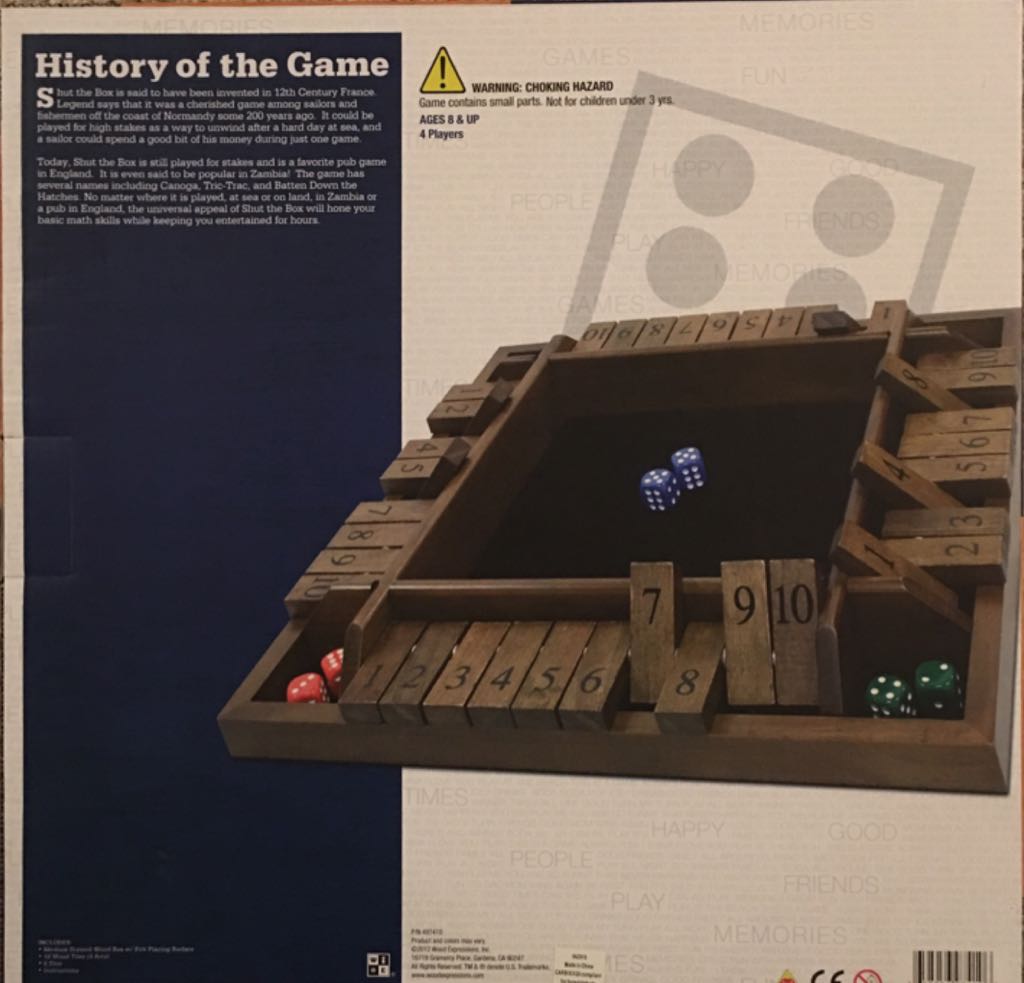Shut The Box  (1-4) board game collectible [Barcode 658956974106] - Main Image 2