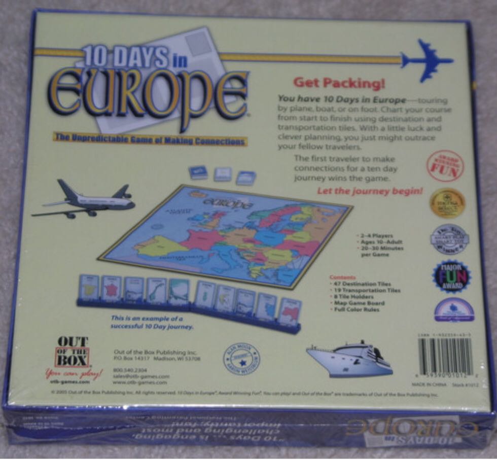 10 Days In Europe  (2-4) board game collectible [Barcode 659390010122] - Main Image 2
