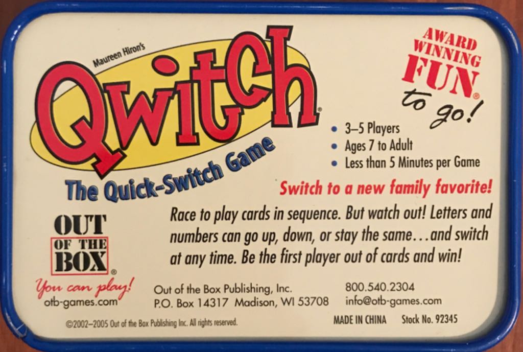 Qwitch  (3-5) board game collectible [Barcode 659390023450] - Main Image 2