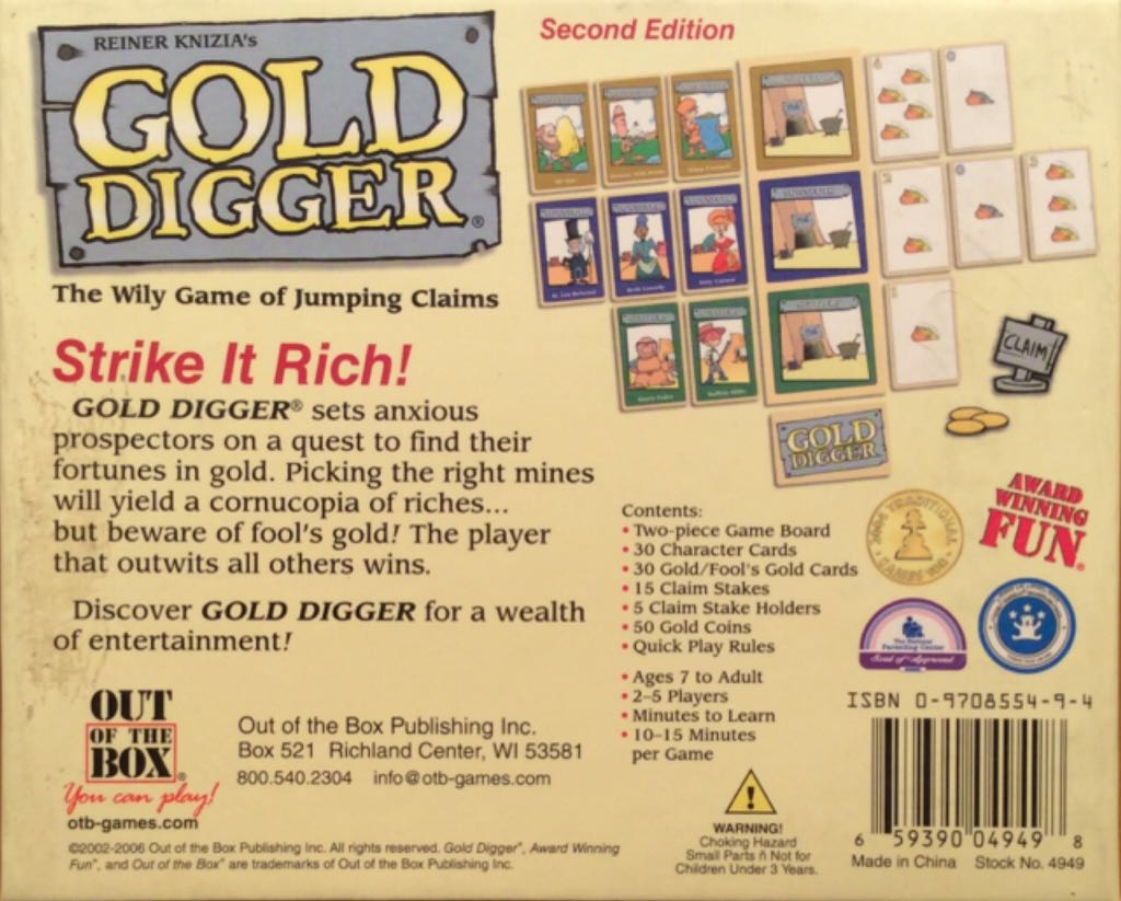 Gold Digger The Wiley Game Of Jumping Claims  (2-5) board game collectible [Barcode 659390049498] - Main Image 2