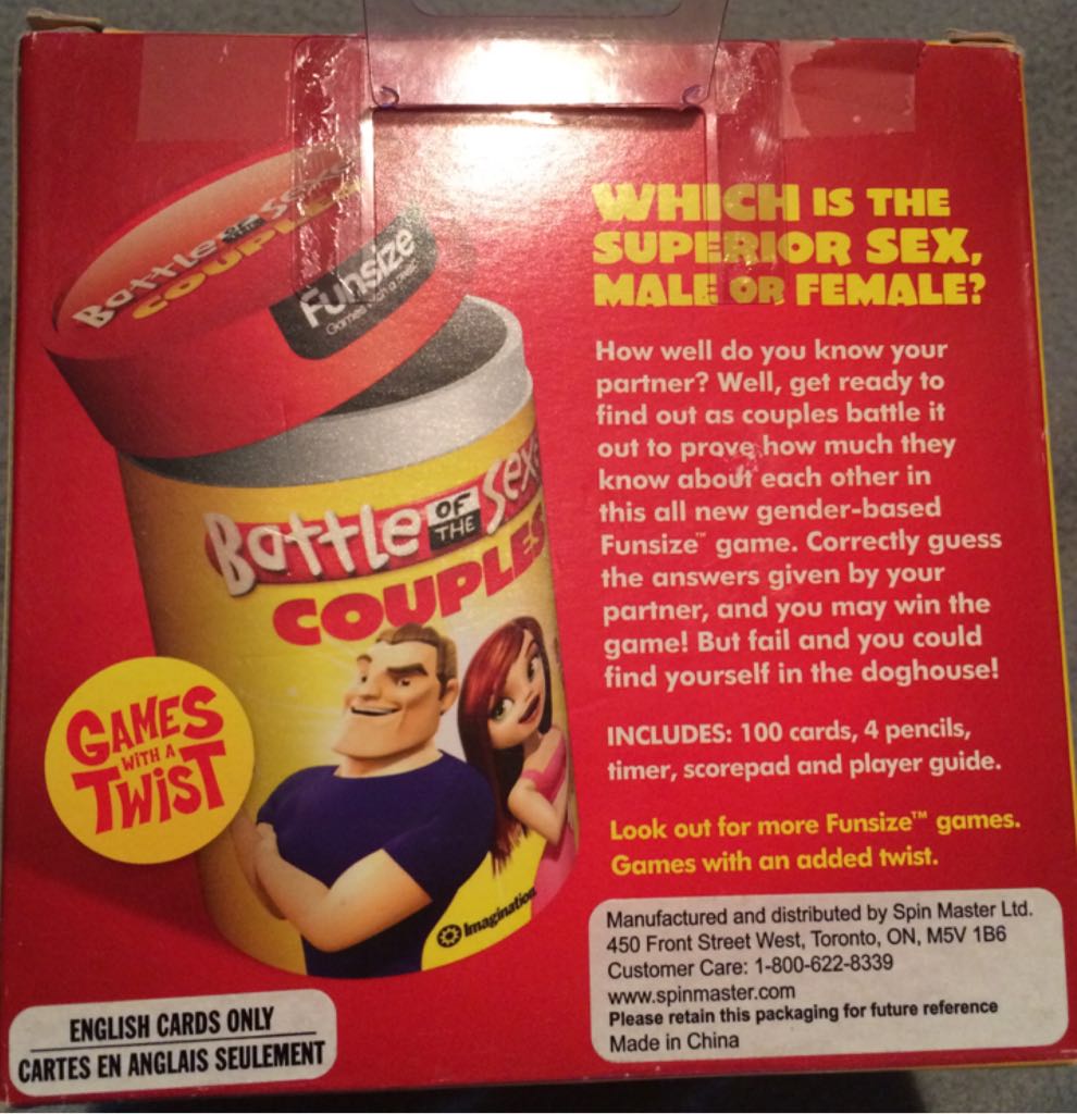 Battle Of The Sexes Couples  (4+) board game collectible [Barcode 669165006786] - Main Image 2