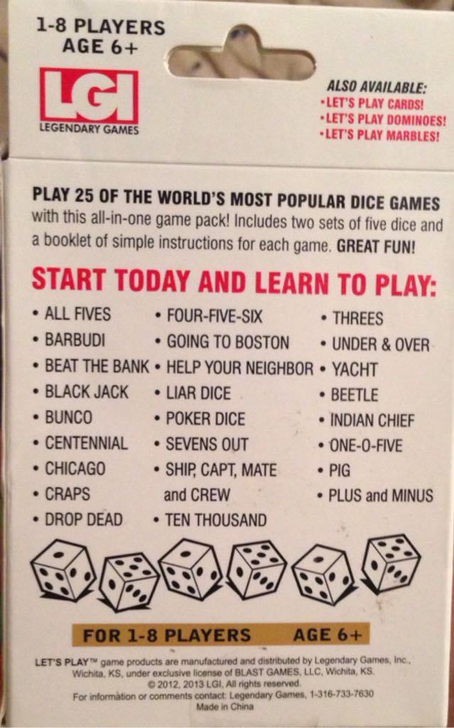 Let’s Play 25 Dice Games  (1-8) board game collectible [Barcode 669465260031] - Main Image 2