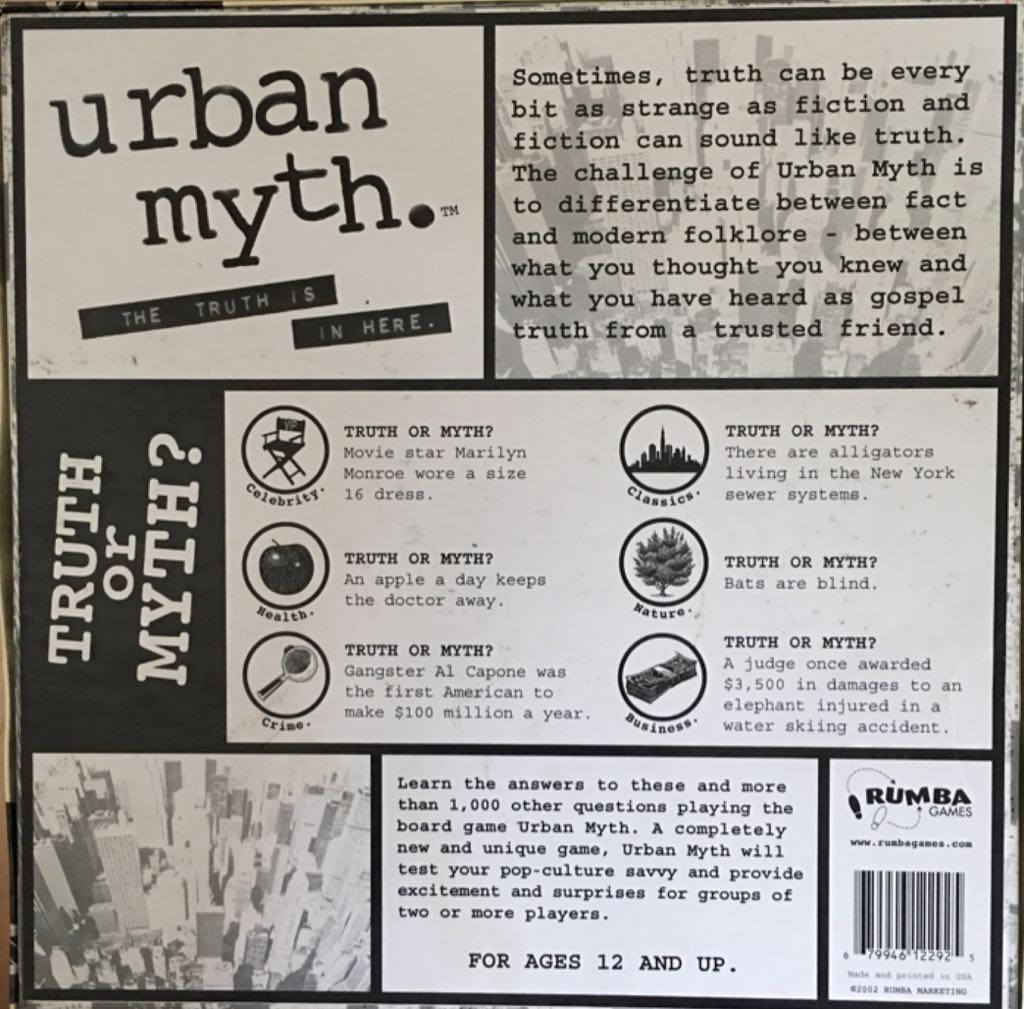 Urban Myth  (2+ Players) board game collectible [Barcode 679946122925] - Main Image 2