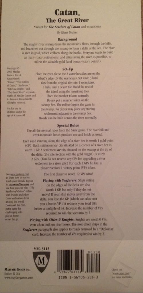 Catan, The Settlers of, The Great River  (2 - 6) board game collectible [Barcode 029877031139] - Main Image 2