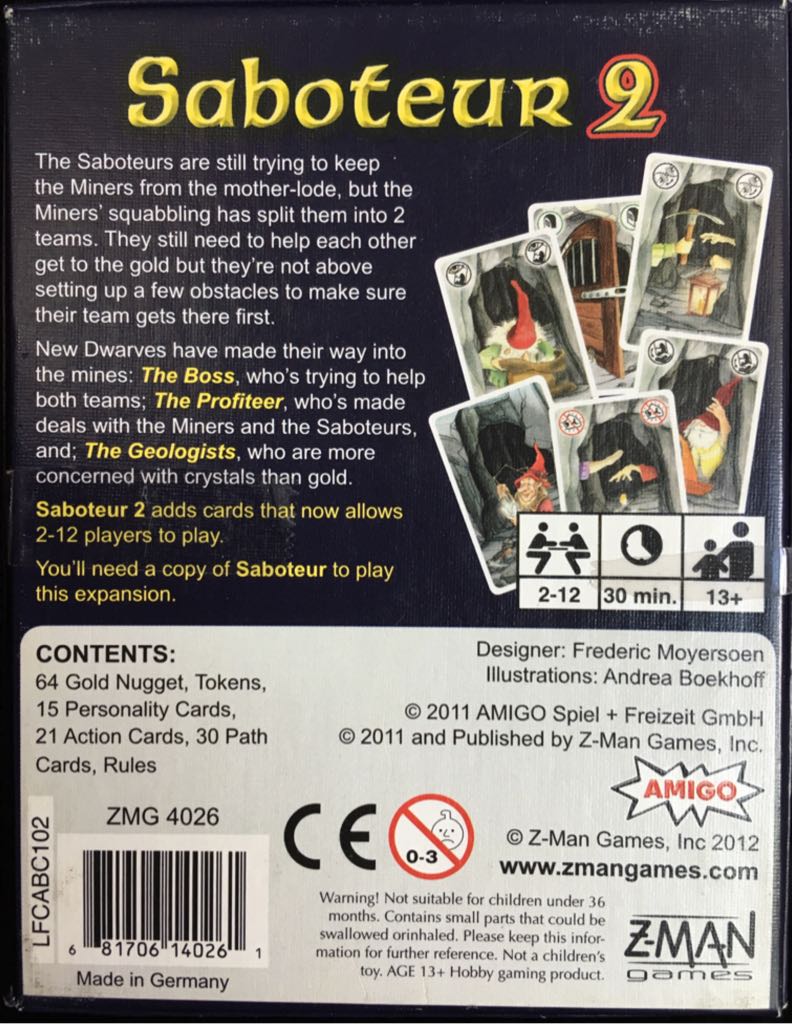Saboteur 2  (2-12) board game collectible [Barcode 681706140261] - Main Image 2