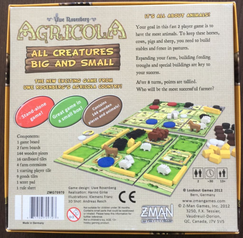 Agricola : All Creatures Big And Small  (2 Players) board game collectible [Barcode 681706709703] - Main Image 2