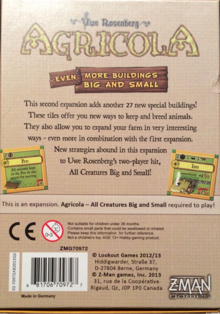 Agricola Even More Buildings Big And Small  (2) board game collectible [Barcode 681706709727] - Main Image 2