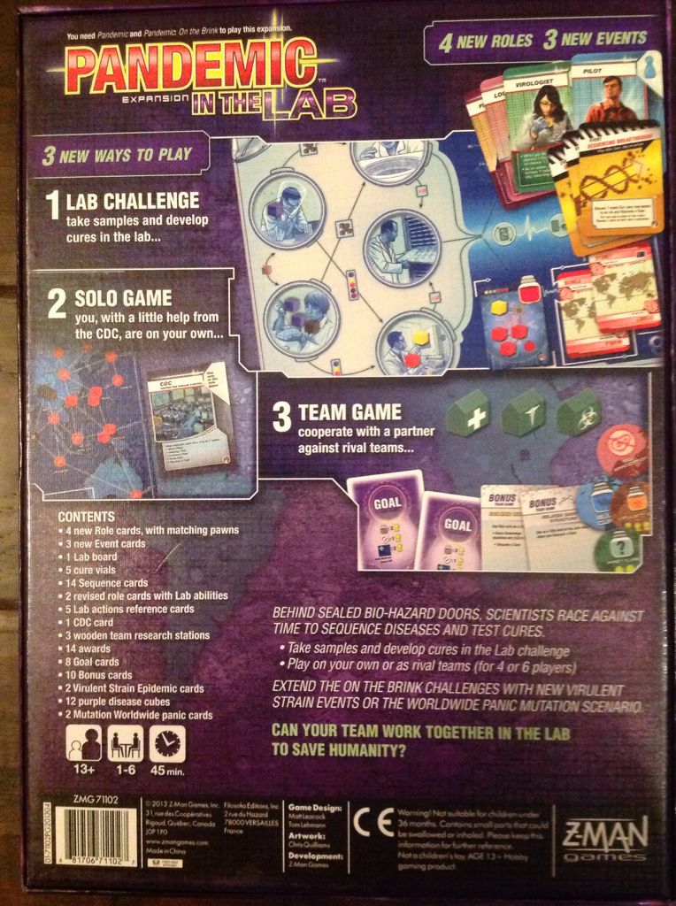 Pandemic: In the Lab (Expansion)  (1-6) board game collectible [Barcode 681706711027] - Main Image 2