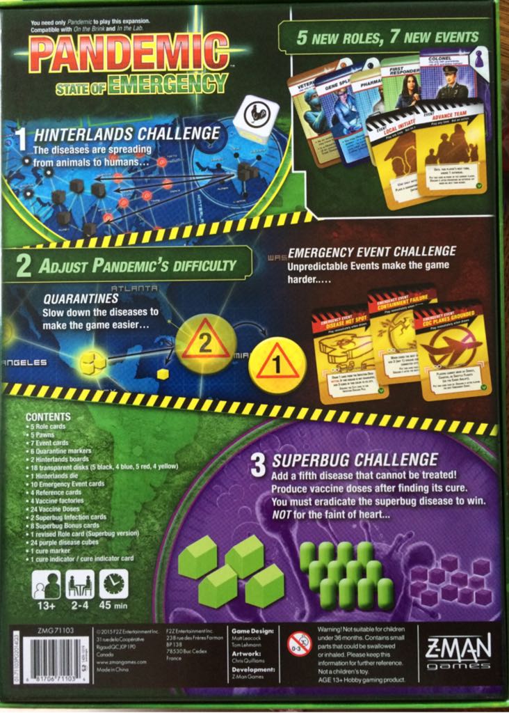 Pandemic State Of Emergency (Expansion)  (2-4) board game collectible [Barcode 681706711034] - Main Image 2