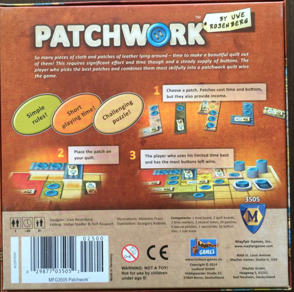 Patchwork  (2) board game collectible [Barcode 029877035052] - Main Image 2