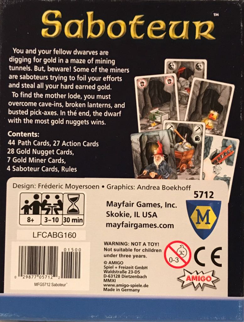 Saboteur  (3 to 10) board game collectible [Barcode 029877057122] - Main Image 2