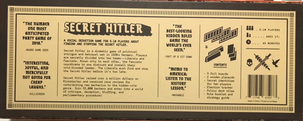 Secret Hitler  (5 to 10) board game collectible [Barcode 711746875073] - Main Image 2