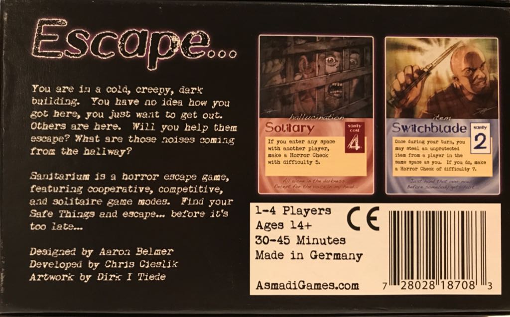 Sanitarium  (1-4) board game collectible [Barcode 728028187083] - Main Image 2