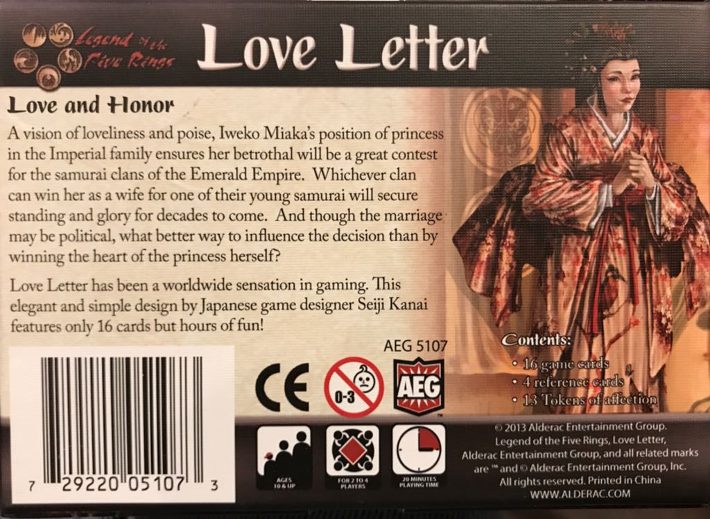 Love Letter: Legend of the Five Rings  (1-4) board game collectible [Barcode 729220051073] - Main Image 2