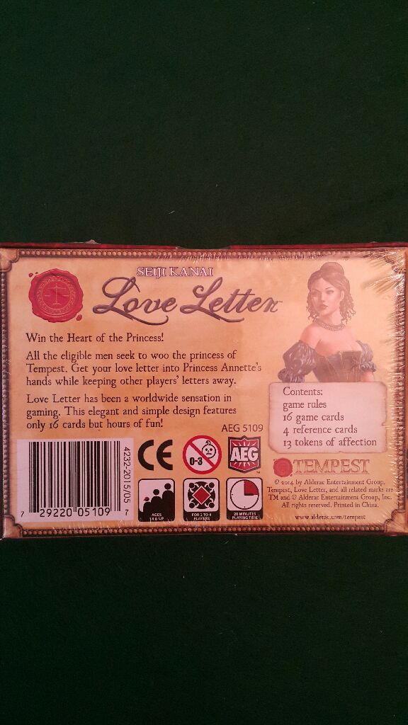 Love Letter  (2-4) board game collectible [Barcode 729220051097] - Main Image 2